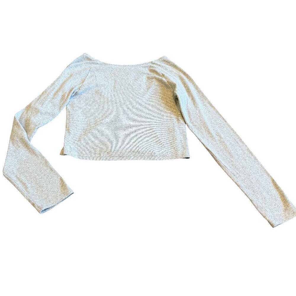 Aerie Grey Long Sleeve Scoop Neck Crop Top Blouse Shirt Stretch Size Small